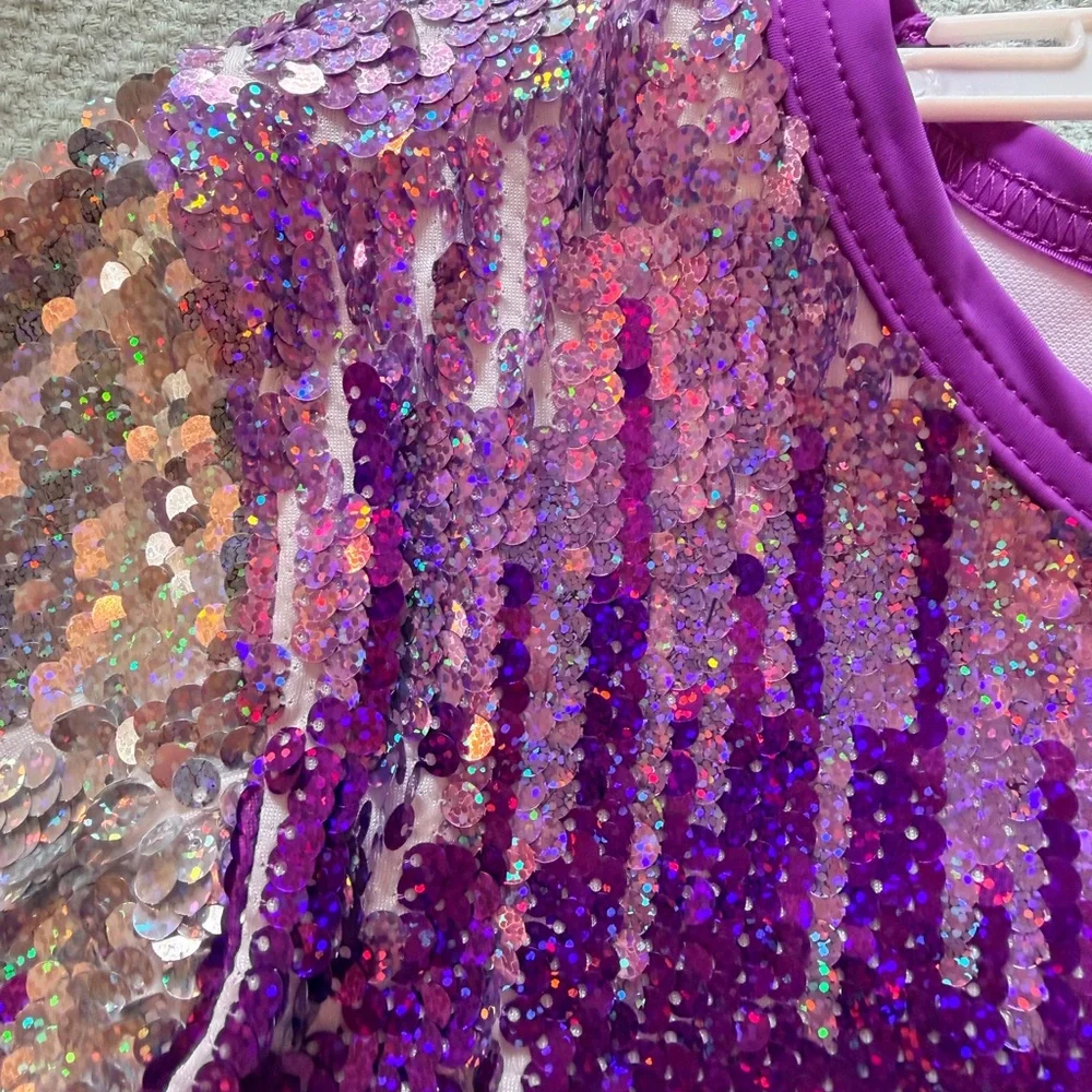 Purple and Silver Sequin Dance Top - Picture 3 of 7